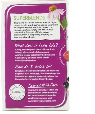 Twinings Superblends Immune Support Tea - Blackcurrant Raspberry & Elderberry Herbal Tea Infusion - 80 Biodegradable Tea Bags with Echinacea Root & Vitamin D - Buy Online on GoSupps.com