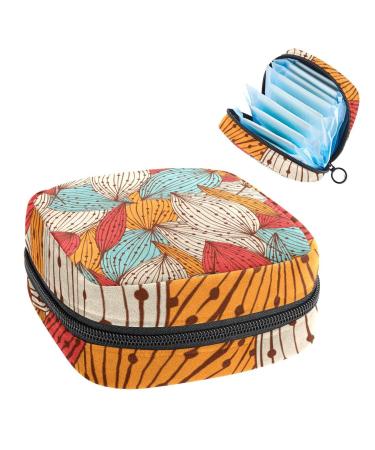GIAPB Period Bag Sanitary Napkin Storage Bag Period Pouch Travel Makeup Bag Autumn Floral Vintage Leaves Color1376