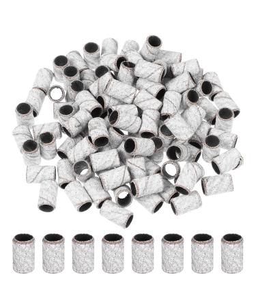 Minkissy 100Pcs Nail Sanding Bands Drum Sander 180 Grit Fine Grit Nail Art Sanding Bands Bit Nail Drill Manicure Sleeves File Refill for Fingernail Sanders White 1.2x0.7 cm (Pack of 100)