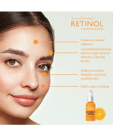 Retinol + Vitamin C Face Serum - Anti-Aging Evens Skin Tone Reduces Fine Lines & Dark Spots - 1 FL. Oz - Buy Online on GoSupps.com