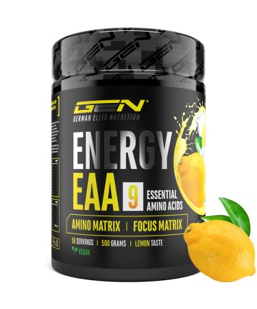 EAA Energy Mix - 500 g - Amino Matrix + Focus Matrix - Sugar Free Energy Drinks - With Caffeine Taurine Guarana N-Acetyl-L-Tyrosine - Pre Workout Booster - Vegan (Lemon)