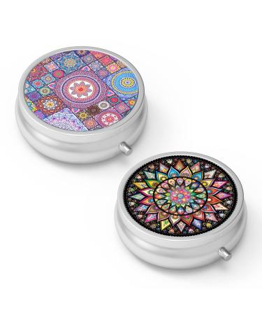 Pill dose 3 subjects medicine pillenetui portable medicine tablet vitamin holder organizer for wallet pocket travel gift (set-2 mandala 2 pieces) Set-2-mandala 2 pieces