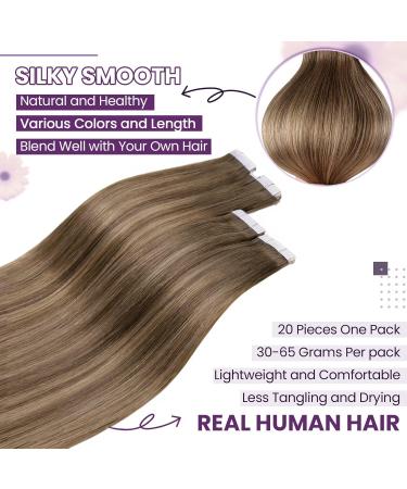 LAAVOO Tape In Hair Extensions - Real Hair Balayage Ombre (50g 35cm #8/16/8) - 20 Pcs Remy Quality - Light Brown to Golden Blonde - Buy Online on GoSupps.com