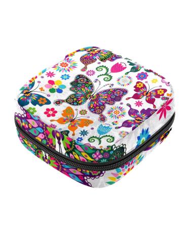 Colorful butterflies flowers spring white flower pattern ladies bandage storage bag portable period pocket for women teen girls girls menstrual cup bags