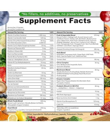 Vegan Whole Food Multivitamin Without Iron Daily Multivitamin for Women and Men Made with Fruits & Vegetables B-Complex Probiotics Enzymes CoQ10 Omegas Turmeric Non-GMO 180 Count - Buy Online on GoSupps.com