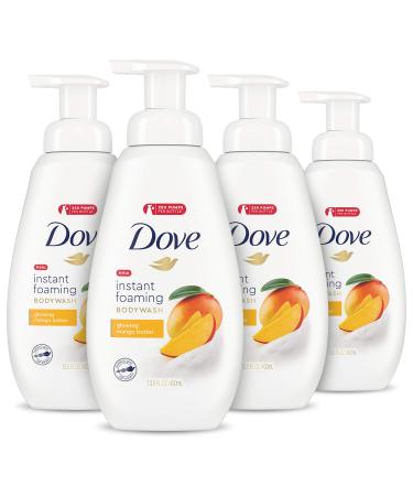 Dove Foaming Body Wash for All Skin Types Mango Butter For Glowing Skin 13.5 Ounce (Pack of 4)