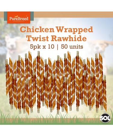 50pk Twist Rawhide Sticks Chicken Dog Treats | Chicken Wrapped Dog Chews Toy | Low Fat High In Protein Chicken Twists for Dogs | Chicken Rawhide Dog Chew | Chewy Twists with Chicken with SOL Sticker Chicken 5 Count (Pack of 10) - Buy Online on GoSupps.com