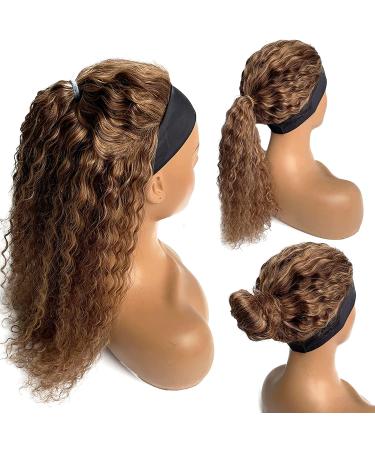 Curly Headband Wig 16 Colored 4/27 Balayage Honey Blonde Highlights Half Wig for Black Women - Real Remy Hair Deep Wave - No Lace Front - Buy Online on GoSupps.com