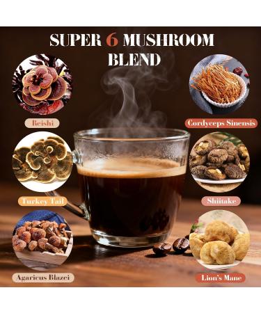 Mushroom Coffee 6 in 1 Organic Instant Coffee Powder Adaptogenic Mushroom Coffee for Better Energy Enhanced Focus Mushroom with Reishi Cordyceps Lion's Mane 30 Servings - Buy Online on GoSupps.com