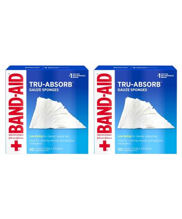 Band Aid Brand First Aid Tru-Absorb Gauze Sponges, 4" X 4", 50 Count, Pack of 2 50 Count (Pack of 2)