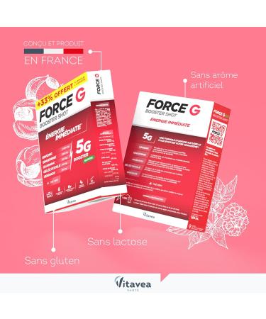 Force G Booster Shot Natural Energy Supplement Ginseng Ginger Guarana Royal Jelly Pomegranate Caffeine 7 Reinforced Active 20 Ampoules 20 Days Made in France Vitavea - Buy Online on GoSupps.com