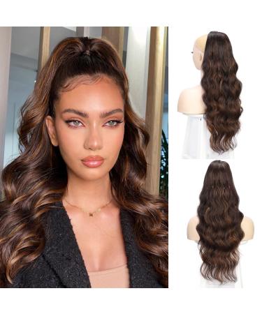 Ponytail Extensions for Women Synthetic Long Wavy Drawstring Ponytail Clip On Extension Body Wave Curly Ponytail Hairpiece 24” (4/30)