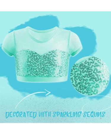 Aislor Girls Sparkly Sequins Cap Sleeve Fitness Crop Top - Mint Green, 6 Years - Buy Online on GoSupps.com
