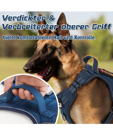 Rabbitgoo XL Dog Harness for Large Dogs | Adjustable Tactical Harness with Handles & Metal Buckles | Durable & Wear-Resistant for Hiking - Blue - Buy Online on GoSupps.com