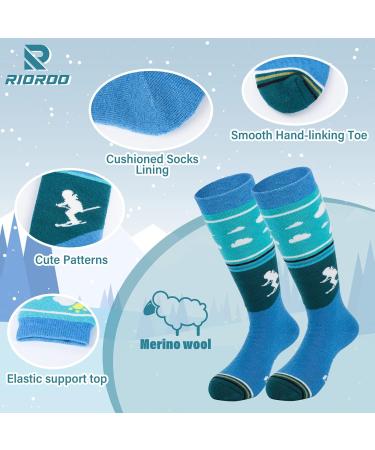 Rioroo Merino Wool Ski Socks for Kids | Unisex Thermal Winter Socks - Thick Reinforced Anti-Slip Calf Design in Green & Gray - Buy Online on GoSupps.com