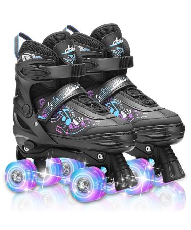 Hikole Roller Skates for Girls and Boys,4 Size Adjustable Kids Roller Skates with 8 Light Up Wheels,Toddler Skates for Outdoor & Indoor Black M(13C-3Y US)
