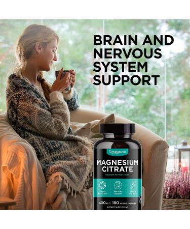 Magnesium Citrate 400mg Capsules - 180 Count | Non-GMO Natural Sleep & Relax Supplement | Made in USA - Buy Online on GoSupps.com