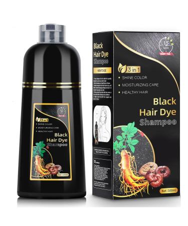 Black Hair Dye Shampoo 3 in 1 for Women & Men Gray Hair Coverage Hair Color Shampoo Natural Ingredients Hair Dye Shampoo 16.9Fl Oz(500ML )