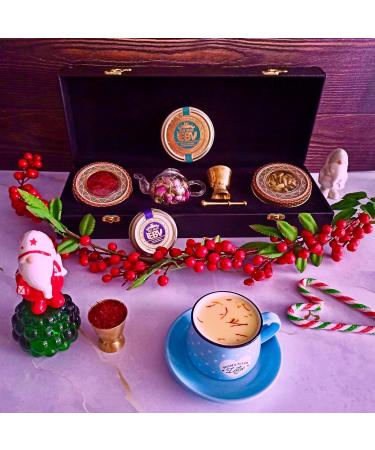 Luxurious Saffron Gift Box for Chefs: 5 Gr Grade A+ Organic Super Negin Coupe Saffron Threads Green Cardamom Rose Bud Tea Dried Saffron Teapot Small Brass Mortar and Pestle (Black Leather Box) - Buy Online on GoSupps.com