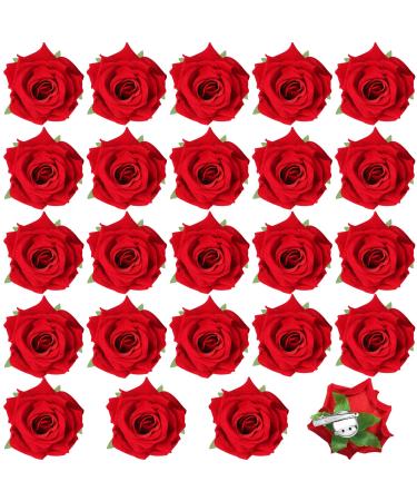 24 Pieces Rose Flower Hair Clip Small Flower Brooch Elegant Flower Clips for Hair Floral Brooches for Women Girls Rose Hair Accessories Boho Flower Pins (Red)