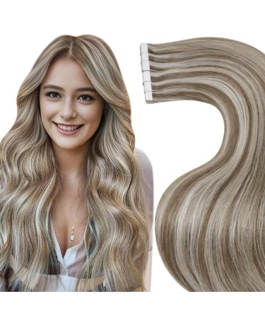 Laavoo invisible tape extensions real hair blond highlighted tape in hair extensions real hair remy light brown with light blond hair extension real hair tape seamless 50g 20pcs 40cm #p8/24 40cm-20pcs 3.5 #p8/24 - Buy Online on GoSupps.com