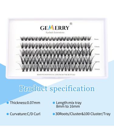 Shop Gemerry Eyelash Extensions: DIY Single Clusters 10D 20D 30D 40D - Volume Lifting for Home Use - 8-14 Mix 0.07D Curl - Buy Online on GoSupps.com