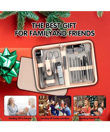 18-in-1 Professional Manicure and Pedicure Kit - Stainless Steel Nail Clippers, Cuticle Trimmer, File, and Scissors in Leather Case - Buy Online on GoSupps.com