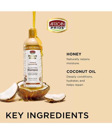 African Pride Moisture Miracle Honey & Coconut Oil Shampoo - 16 oz Family Size, Sulfate-Free, Color Safe for Natural Coils & Curls - Buy Online on GoSupps.com