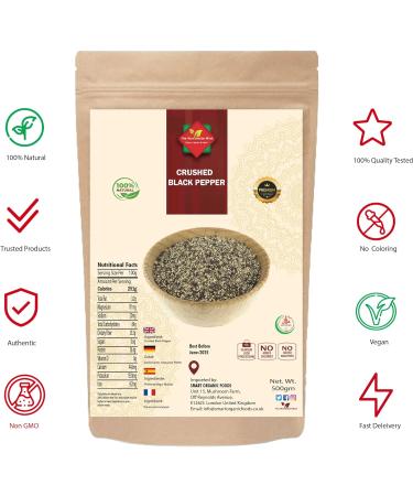 Premium Coarse Black Pepper 500g - Spicy Aromatic Taste, Non GMO, Vegan | Natural & Additive-Free - Buy Online on GoSupps.com
