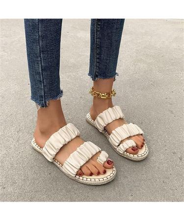 MisFun Bunion Sandals - Comfortable Peep Toe Double Strap Sandals for Women - Correct Bunion Pu Bohemian Style - Flat Heel Flip Flops 6 Beige - Buy Online on GoSupps.com