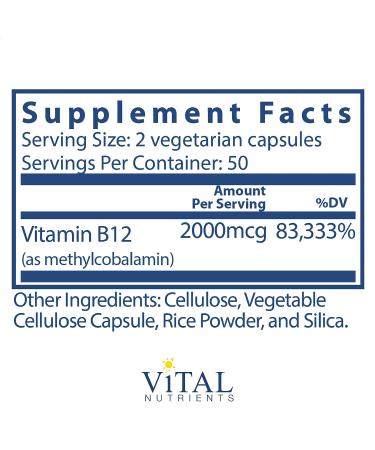 Vital Nutrients Vitamin B12 1000mcg - Supports Carbohydrate, Protein, and Fat Metabolism - 100 Vegetarian Capsules - Buy Online on GoSupps.com