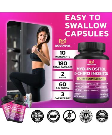 BMVINVOL 2 Pack Inositol Supplement-Myo-Inositol and D-Chiro Inositol Ideal 40:1 Ratio - Plus Berberine Cinnamon Ashwagandha+5 More-60 Day Supply - Buy Online on GoSupps.com
