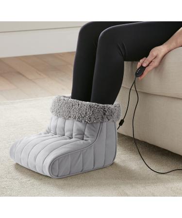 Therme Micro Flannel Heated foot warmers no more cold feet with Sherpa-Fleece 2-hour safety shutdown multi-colored slate gray