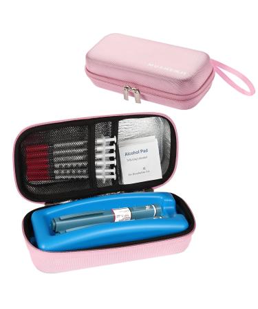 MUSHENJI Upgraded Insulin Pen Cooler Travel Case Diabetic Portable Protective Waterproof Carrying Bag Organizer for Diabetes and Medication Supplies with Ice Brick-Pink