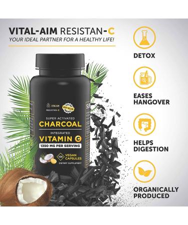Vital Aim Activated Charcoal with Vitamin C 1350mg - Gas & Bloating Relief, Detox Support - 100 Vegan Capsules - Buy Online on GoSupps.com