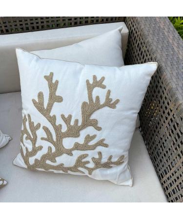 DECOPOW Embroidered Nautical Decor Pillow Cover | 18 Square Canvas Pillow | Wheat-Coral Design - Buy Online on GoSupps.com
