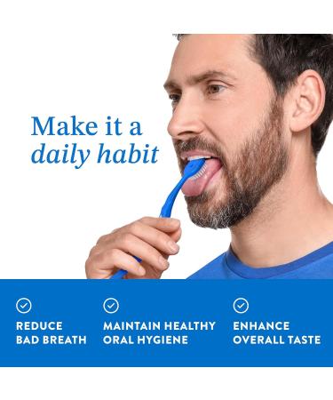 Soft Bristle Tongue Brush for Bad Breath & Oral Hygiene - Ergonomic Tongue Scraper with Cap - 2 Pack for Adults - Travel-Friendly - Buy Online on GoSupps.com