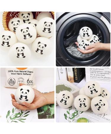 Laundry Wool Dryer Balls Natural Downy Laundry Fabric Softener Beads Reusable for Dryer 6 Pack XL Baby Safe with Lucky Panda Save Drying Time - Buy Online on GoSupps.com