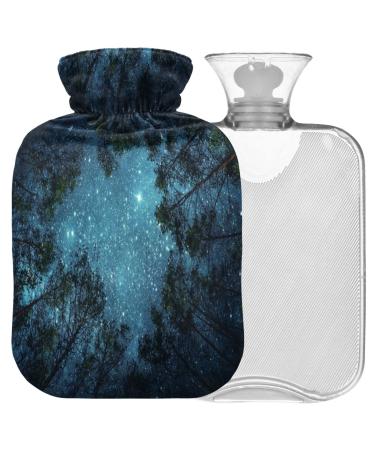 NAANLE hot water bottle with cover galaxy tree of life Transparent hot water bottle heat bottle for back pain relief neck handle heat and cold therapy 2l