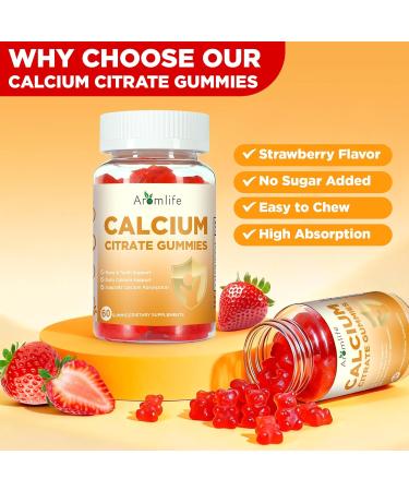 Aromlife Calcium Citrate Gummies for Bone & Teeth Support 1000mg Per Serving High Absorption Calcium Citrate Gummies for Women & Men 60 Count Strawberry Flavor Sugar Free Vegan - Buy Online on GoSupps.com