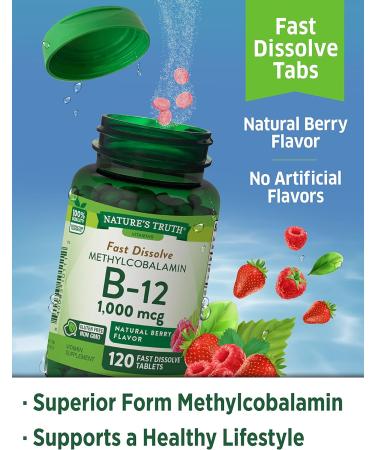 B12 Vitamin Sublingual Tablets 1000mcg | 120 Count | Vegetarian Non-GMO & Gluten Free - Nature's Truth - Buy Online on GoSupps.com