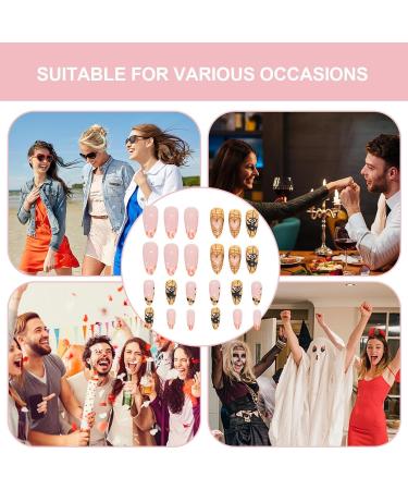 Paodduk Almond Halloween Nails Press On Almond Nails Almond Fake Nail Reusable False Nail Glue on Niail Press On Nail Manicure Decor for Girls - Buy Online on GoSupps.com