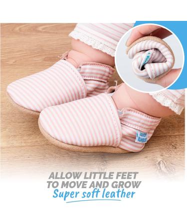 Soft Sole Leather Baby Shoes for Boys and Girls | Pink Stripes 0-6 Months - Buy Online on GoSupps.com