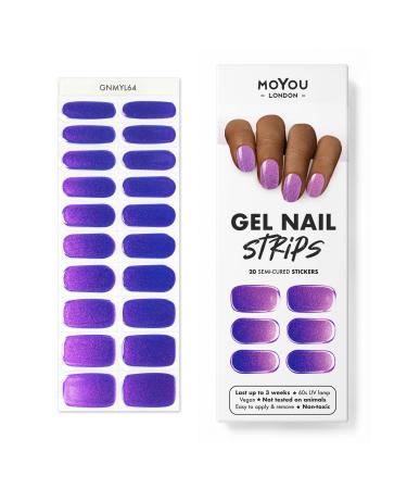 MOYOU LONDON Semi Cured Gel Nail Wraps 20 Pcs Gel Nail Polish Strips for Salon-Quality Manicure Set with Nail File & Wooden Cuticle Stick (UV/LED Lamp Required) - Wisteria Shine