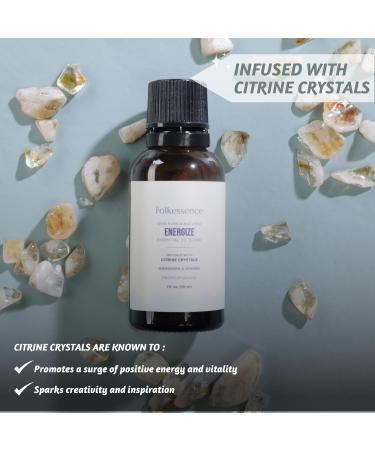 Folkulture Energize Essential Oil Blends - 100% Pure Mandarin & Ginger Aromatherapy with Citrine Crystals | 1 Fl Oz - Premium Home Diffuser Oil - Buy Online on GoSupps.com