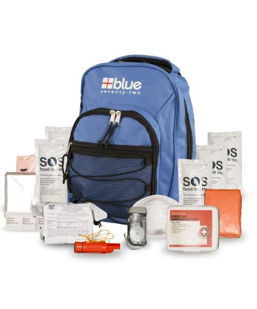 Blue Coolers Blue Seventy-Two | 72 Hour Emergency Backpack Survival Kit for 1 Person | Survival Kit for Wildfires, Earthquakes, Tornado, Hurricane, and Other Emergencies 1 Pack Blue 72 Standard