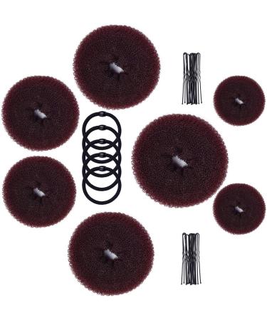 Donut Hair Bun Maker, MORGLES 7pcs Donut Bun Maker Hair Ring Style Bun Maker Set with 5pcs Hair Elastic Bands, 20pcs Hair Pins (Dark Brown)
