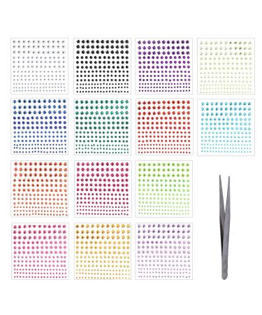 14 Sheets Face Gem Stickers Set Mixed Color Crystal Self Adhesive Rhinestones Face Jewel Stick on Rhinestone Makeup for Women Girls all round