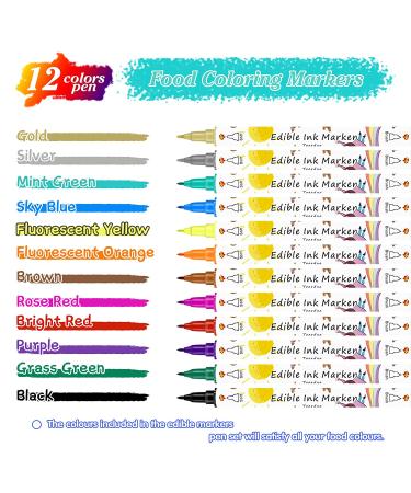 Food Coloring Marker Pens 12Pcs - Dual Sided Edible Markers for Cake Decorating & Baking - Fine & Thick Tip Gourmet Writers - 12 Count Pack - Buy Online on GoSupps.com