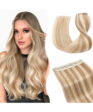 TESS Real Hair Extensions Clip in One Pieces 12 inch Straight Human Hair Extensions with U-shape 6-teeth Snap Clip 12/613 Golden Brown Mixed Bleach Blonde 12 Inch #12P613 Golden Brown & Bleach Blonde